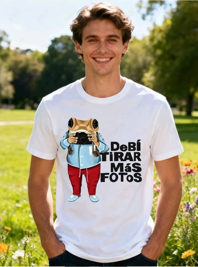 Fun Spanish "DeB Í TiRAR M Á S FOTos" Frog Photographer Printed T-shirt Summer Cotton Short Sleeve