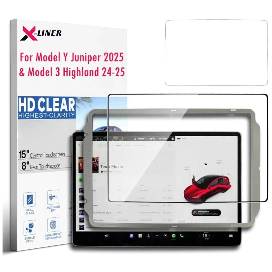 2PCS Glass Screen Protector for Tesla Model Y Juniper & Model 3 Highland 15" Main Navigation Touch Screen + 8" Rear Screen