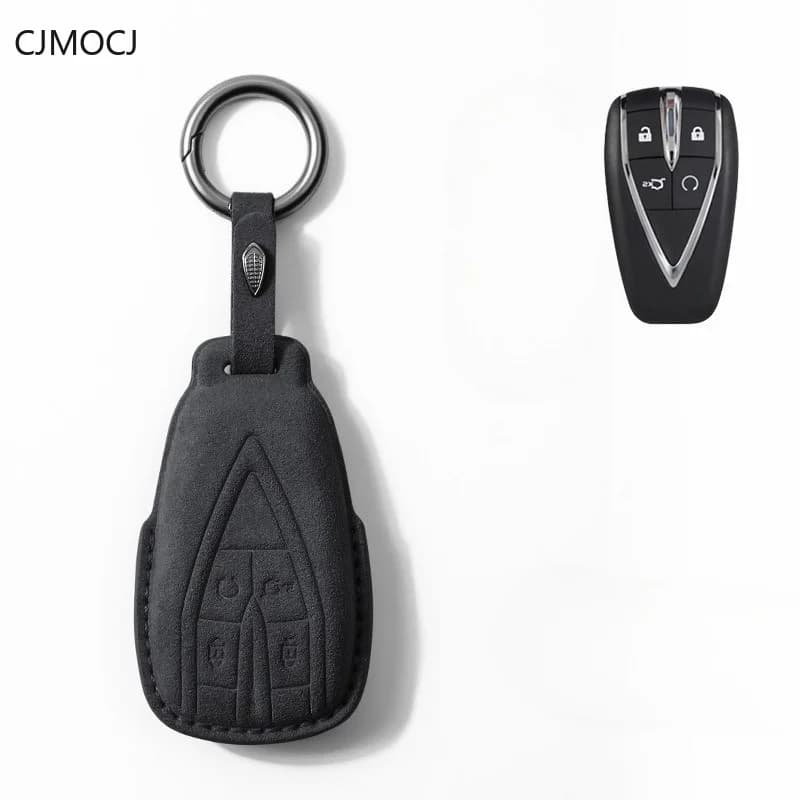 Suede Leather Car Key Case Cover Bag Shell Fob Holder for Changan CS75 Plus UNI-T UNI-V Eado CS35 CS55 X5 Oshan X7 Accessories