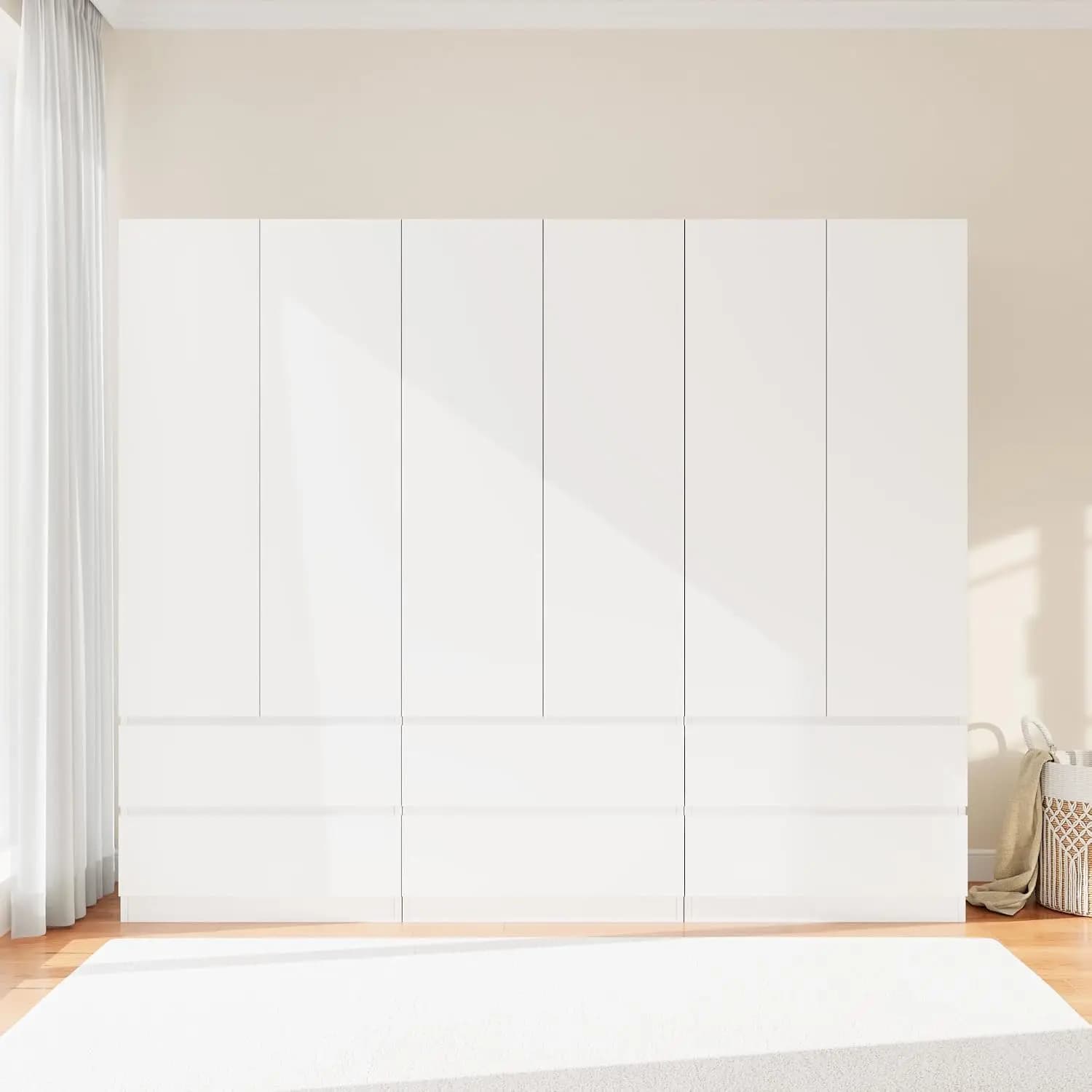 Armoire Wardrobe Closet with 6 Doors, Wooden Wardrobe Cabinet with 6 Drawers, Hanging Rod & Shelves, Freestanding, Customized