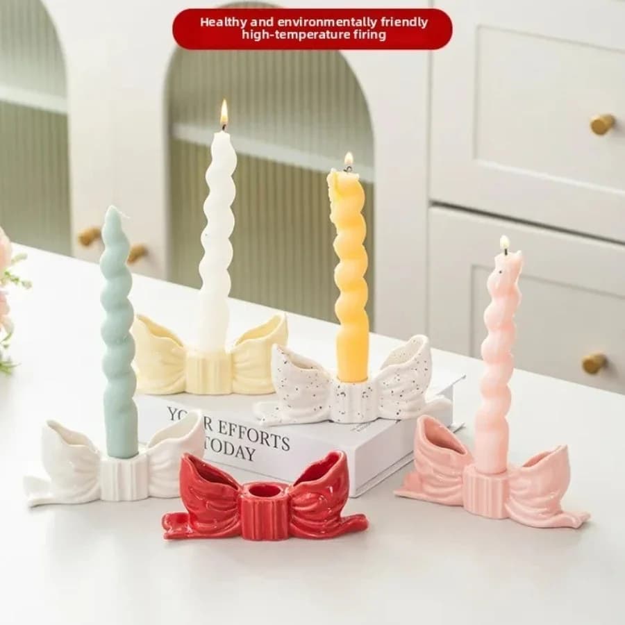 Bow Tie Ceramic Candle Holder Bow Taper Candle Stand for Wedding Home Bedroom Party Romantic Decor Aromatherapy Candle Stand