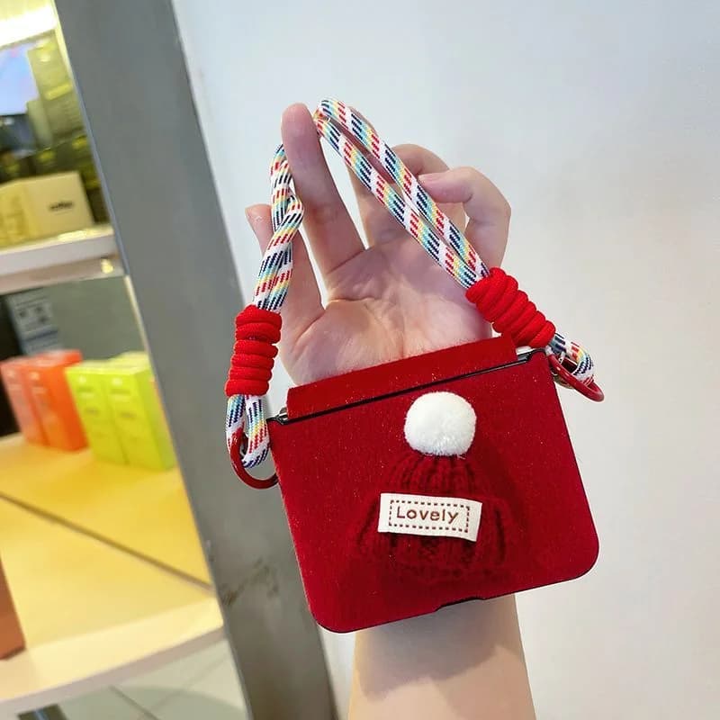 Red flip phone case for Samsung zflip7 6 5 4/OPPOfindn3/n2flip/Motorola 50/60 Pro Cute Christmas hat case new year