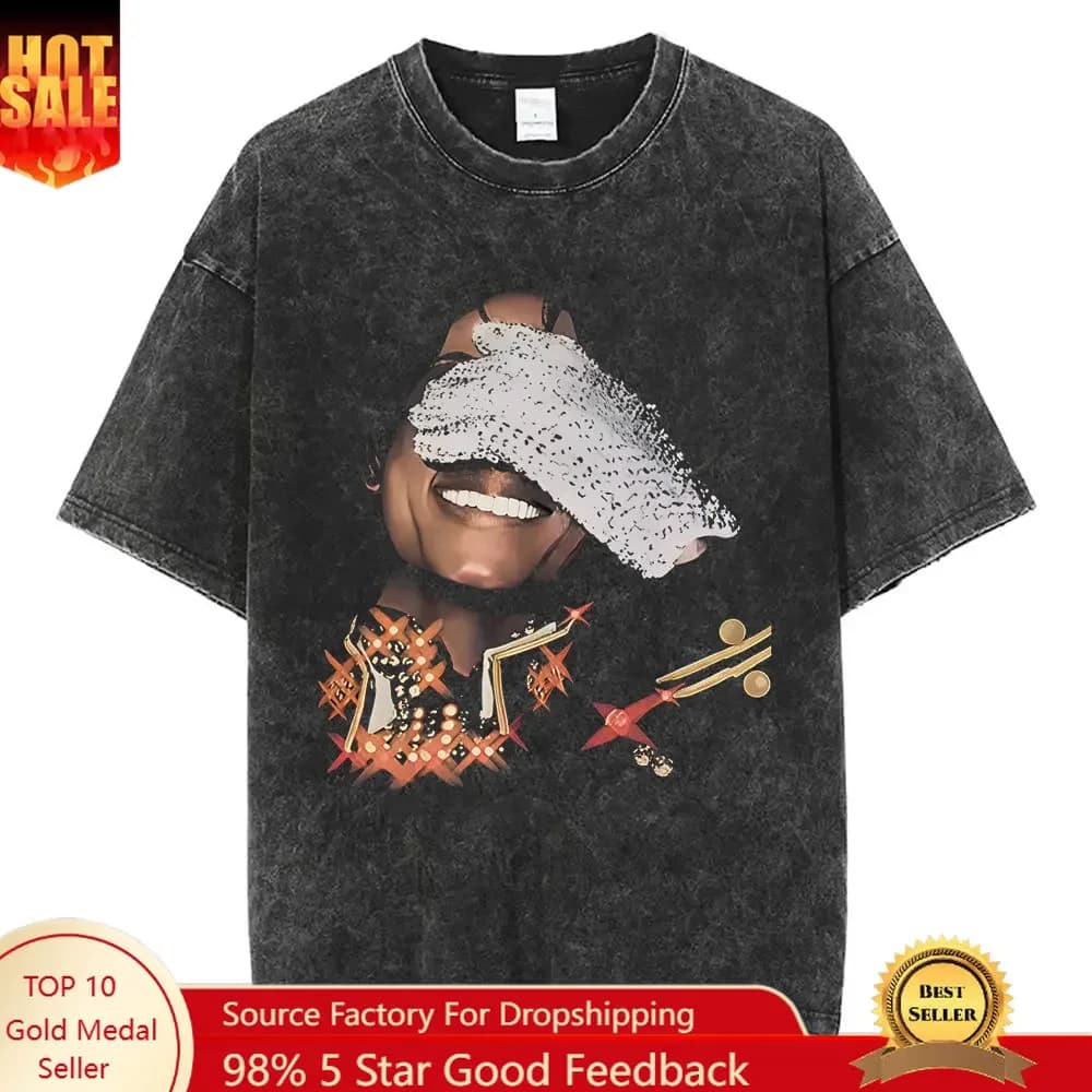 Washed Vintage Michael Jackson Face Graphic T-shirt Men Women Classic Retro Gothic Rock T Shirts Male Hip Hop Oversized T-shirts