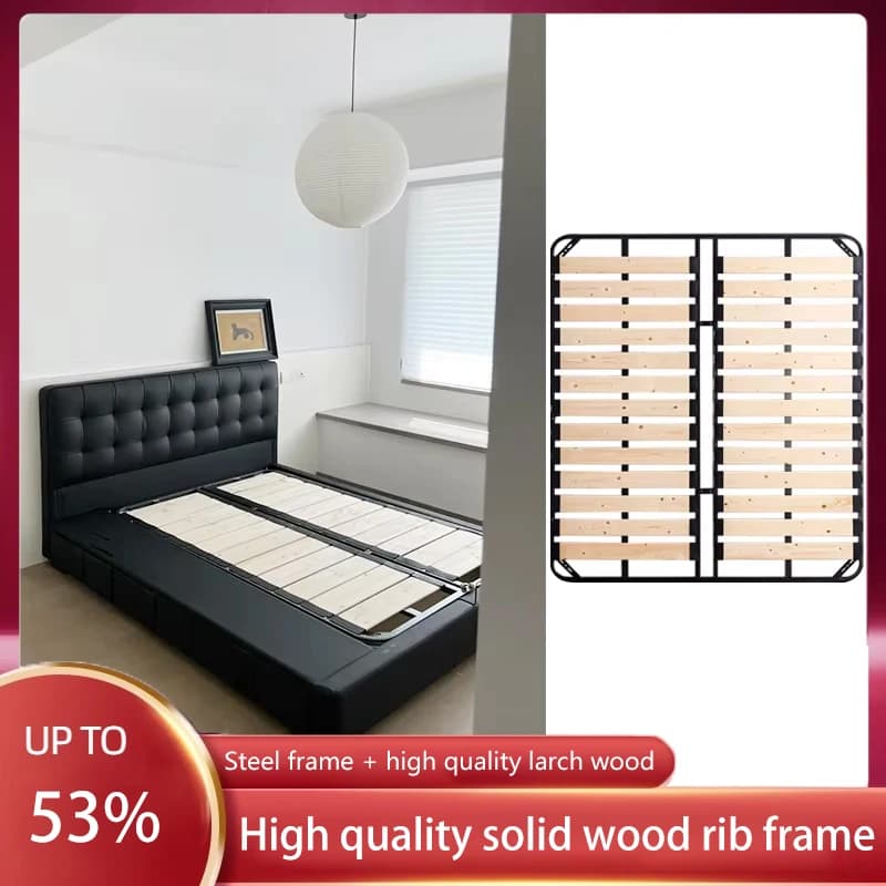 Row Frame Bed Frame Tatami Encrypted Moisture-proof Silent Bed Board Solid Wood Dragon Frame Support Frame Steel Frame Foldable