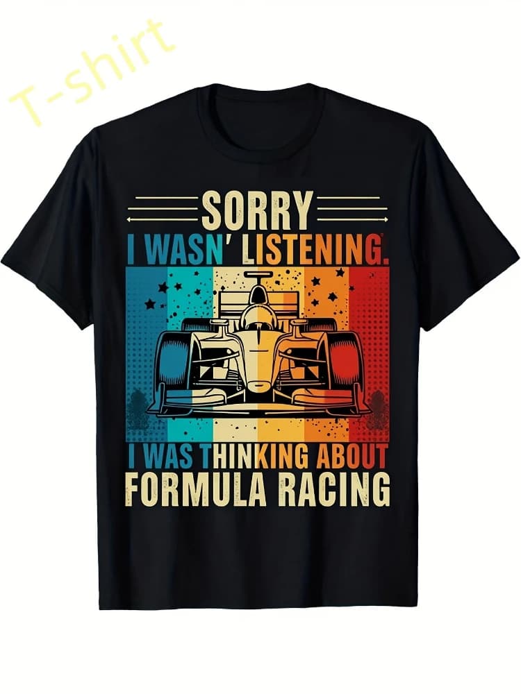 Retro Formula Racing-with Bold Motorsport Design-100% cotton summer casual O-neck short sleeve printed men's T-shirt.