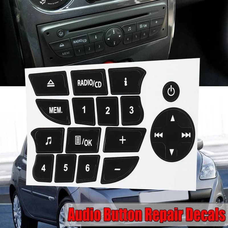 Car Interior Button Repair Stickers CD Radio Audio Button Repair Decal Stickers for Twingo for Renault Clio and Megane 2009-2011