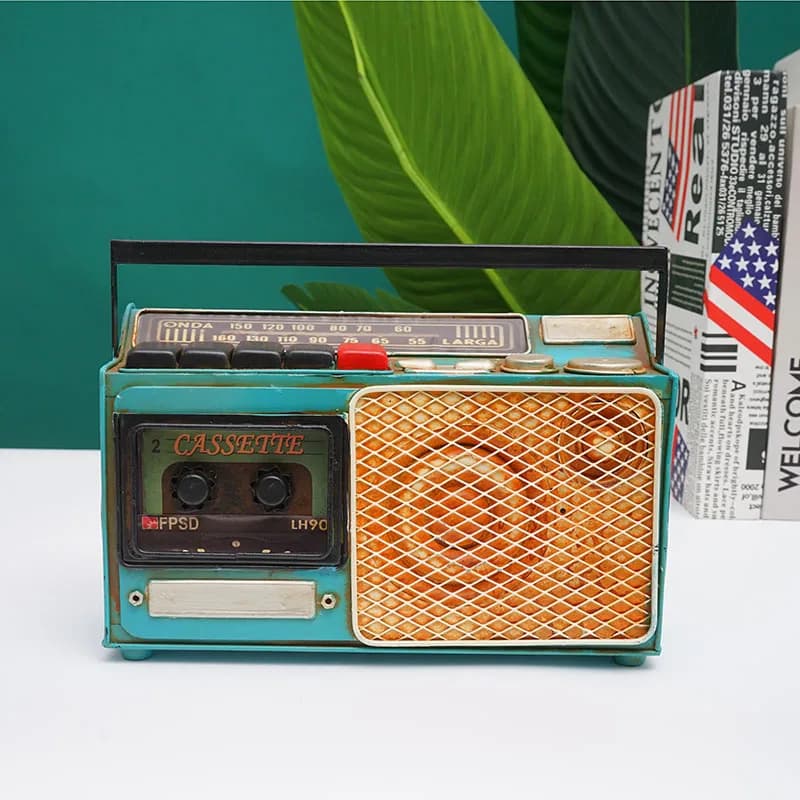 Retro iron desktop ornament with vintage radio design ideal for living room decor coffee shop bar theme display nostalgic soft s