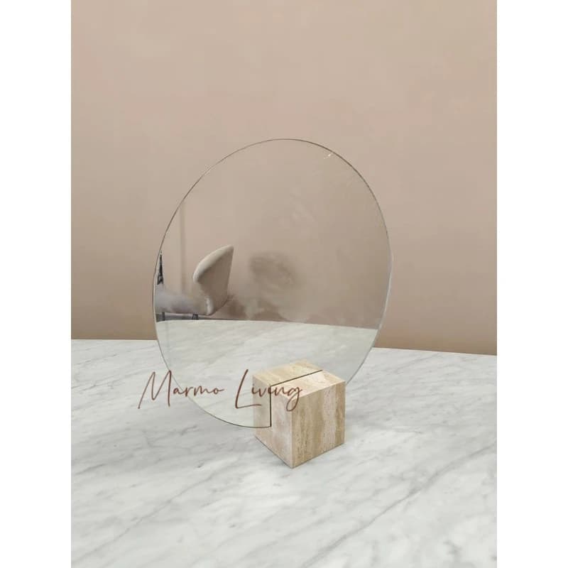 Modern simple cave stone marble mirror makeup bedroom living room round creative makeup mirror decorative ornaments