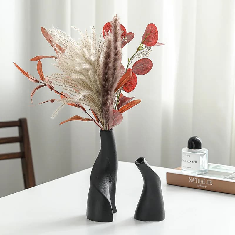1 Set Black White Ceramic Vase Modern Minimalism Irregular Double Flower Pot Nordic Home Living Room Decoration Ornament  Ваза