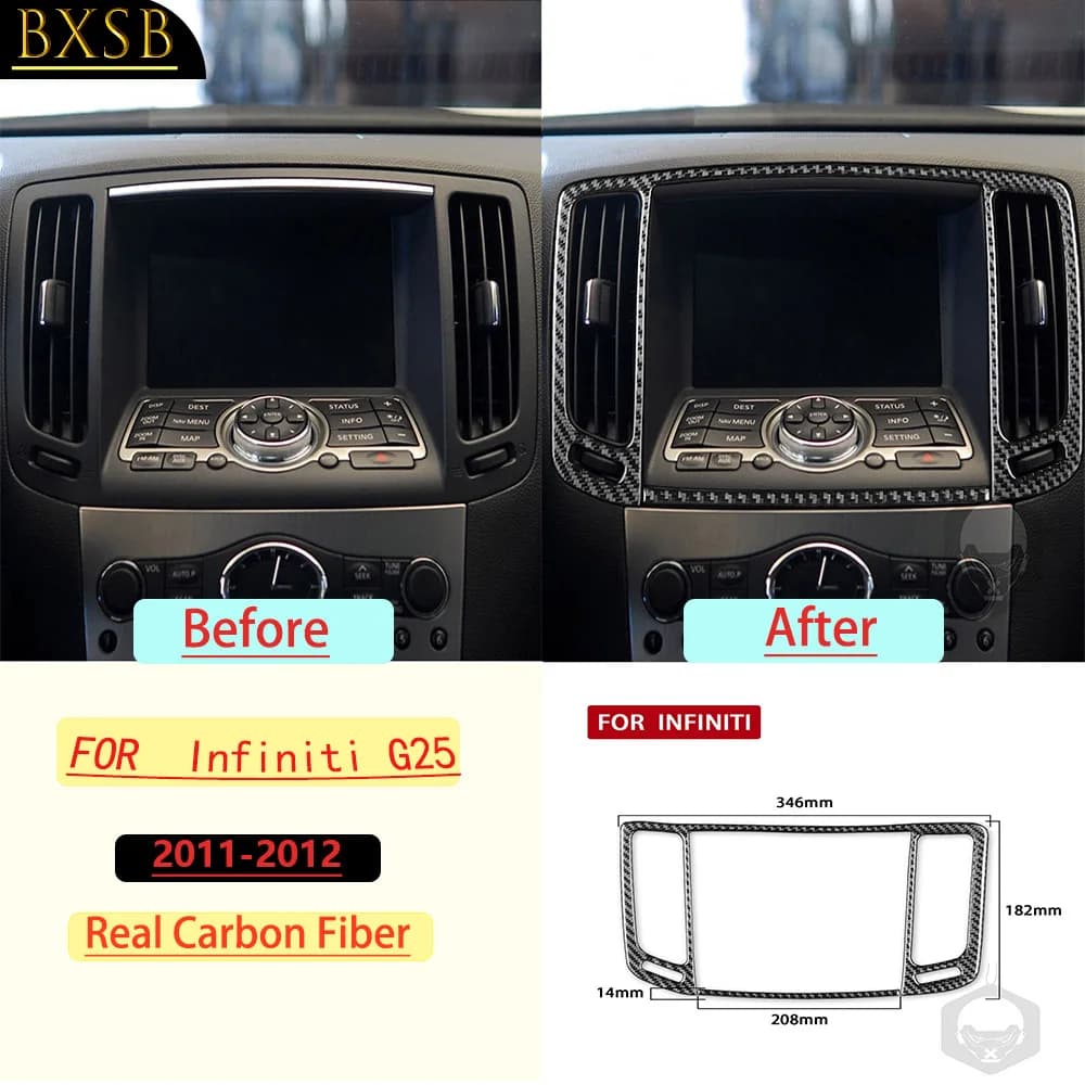 For Infiniti G25 2011–2012 Car Central air Vent outlet Panel Frame Trim Real Soft Carbon Fiber Interior Accessories Stickers