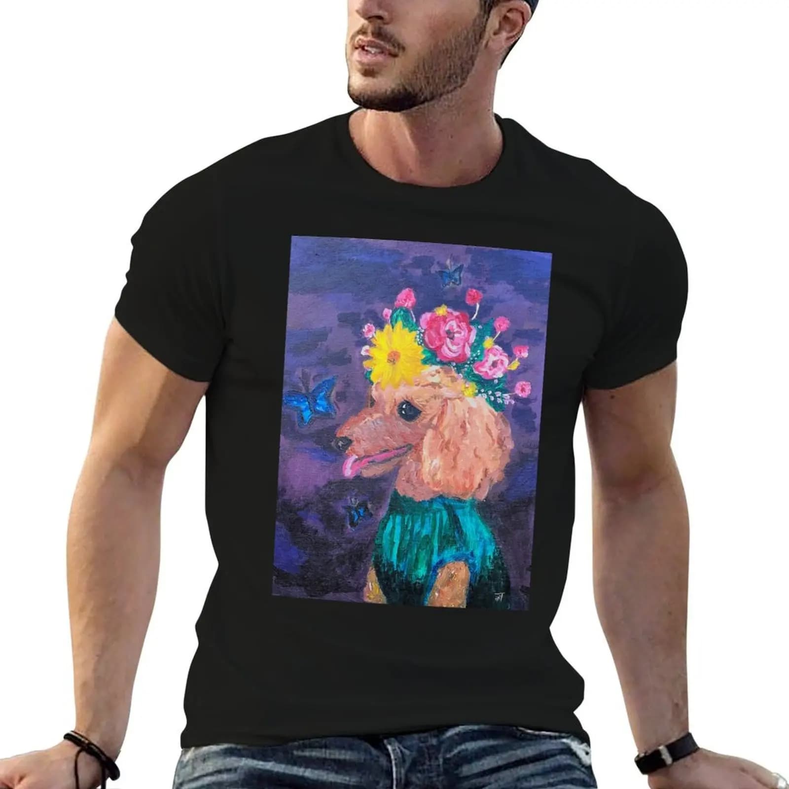 Poodle With Flower Crown T-Shirt new edition Funny t-shirts Men's cotton t-shirt