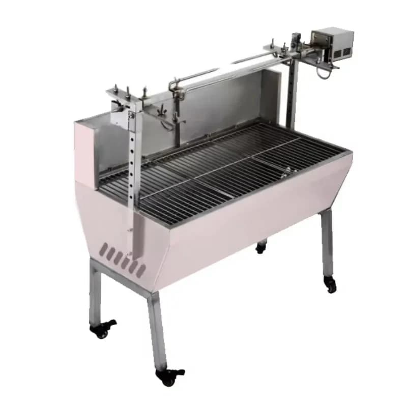 rotating stainls steel charcoal grill whole beef and sheep