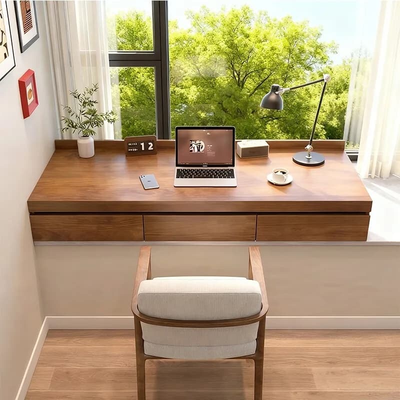 Solid wood window sill bay window table retractable desktop with drawers custom desk bedroom study table computer
