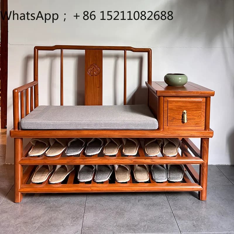 LLY new Chinese shoe changing chair old elm door multi-functional seated shoe rack solid wood storage shoe changing stool