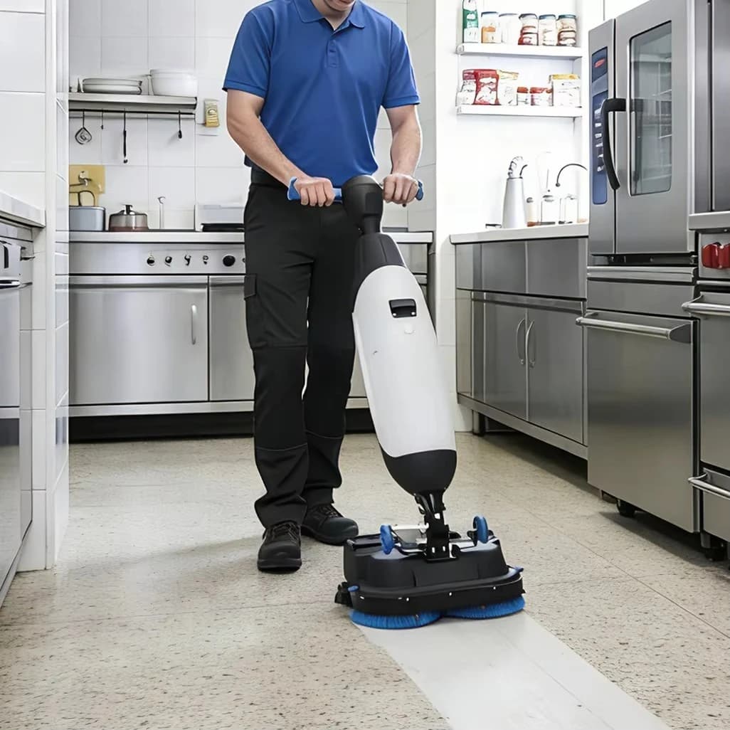 Versatile Electric and Manual Sweeper Dual Brush Floor Cleaner for Offices and Stores in Commercial Places