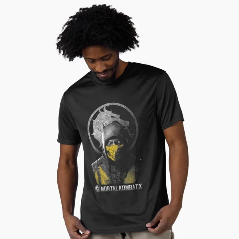 Vintage 90's Mortal Kombat X Scorpion Bust Gift tee for gamer 100% cotton printed Short Sleeve Graphic T-Shirt All size tops