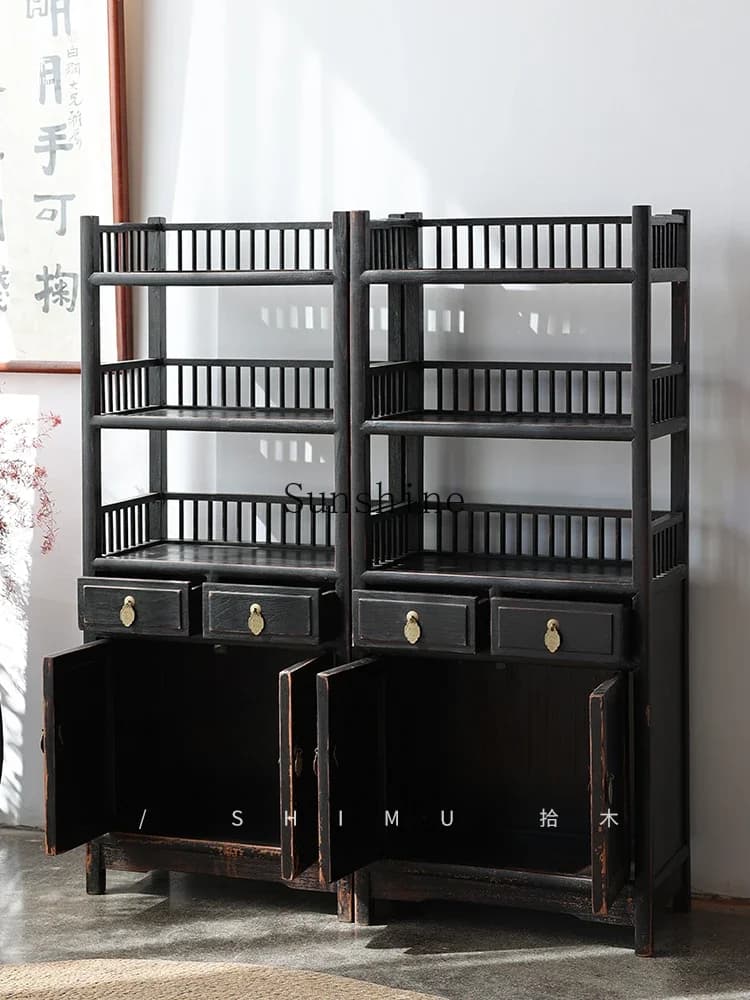 Floor-to-ceiling tea storage display cabinet Solid wood Chinese antique Ming and Qing classical  FT
