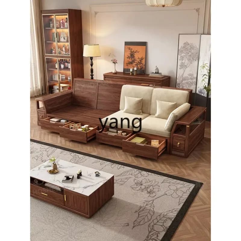 LMM antique solid wood sofa living room storage furniture small apartment fabric sofa combination
