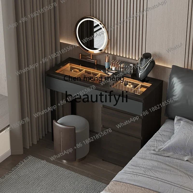 D178  Italian minimalist solid wood dresser storage cabinet integrated bedroom bedside light luxury high-end makeup table