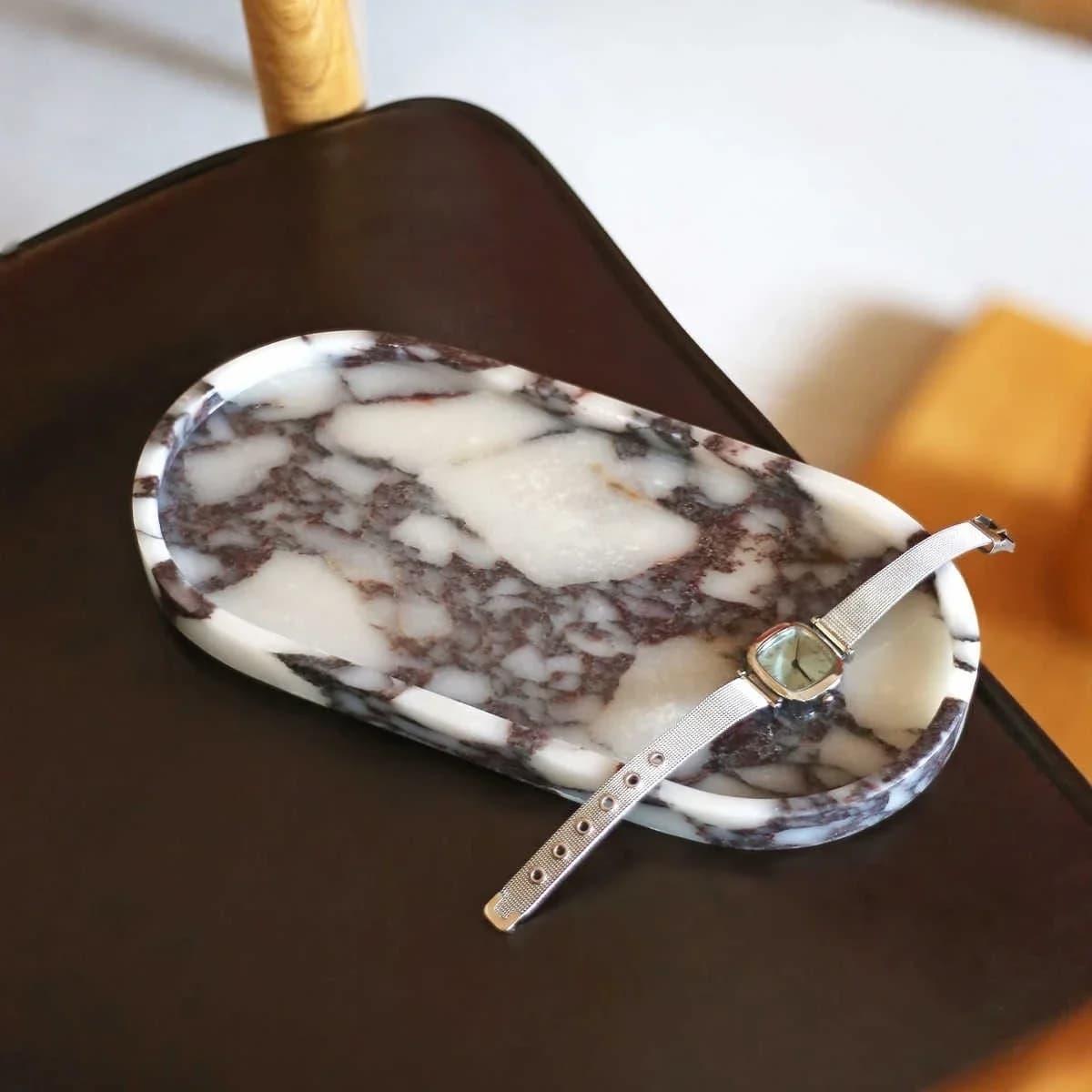 25x12x2CM Luxury Calacatta Viola Purple Marble Stone Carving Oval Sundries Tray Small Jewelry Dish Ornaments Catchall Storage