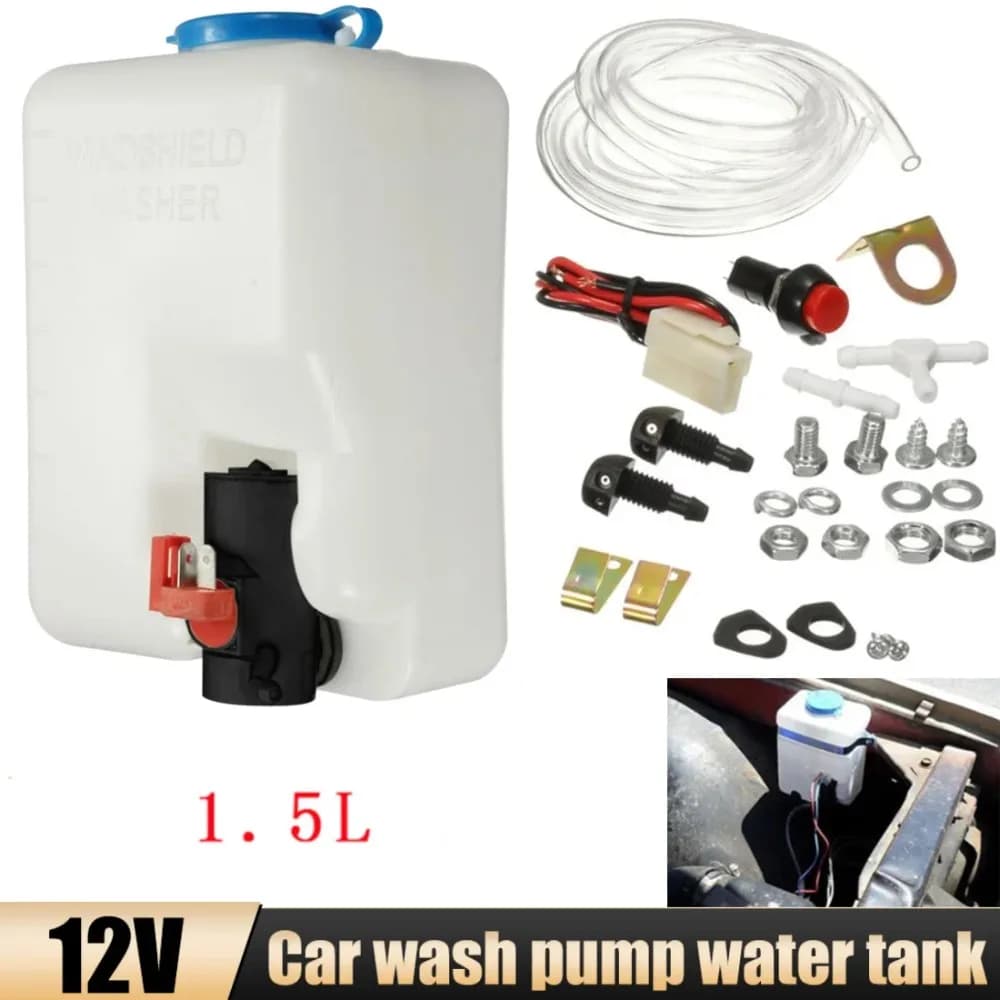 Kit  bomba  pósito Universal para parabrisas  coche, bomba  12V, 1,5 l, sistemas  limpiaparabrisas, pósito, acceso
