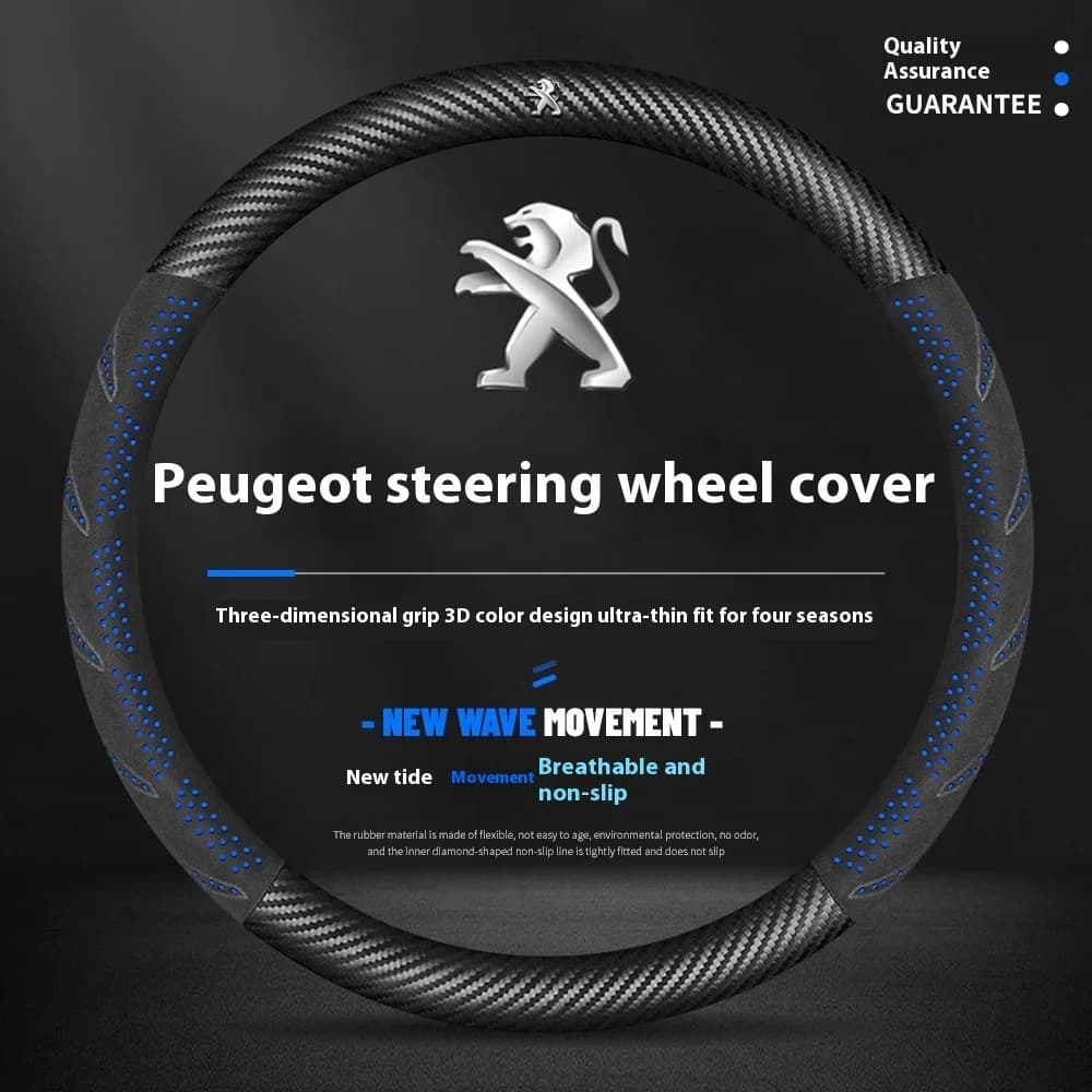 For Peugeot 107 108 206 207 208 301 307 308 406 407 408 508 607 106 3008 4008 5008 GT Car Ventilate Leather Steering Wheel Cover