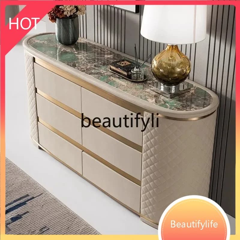 XX80 Italian light luxury household stainless steel marble dining side cabinet simple modern entrance entrance table foyer locke