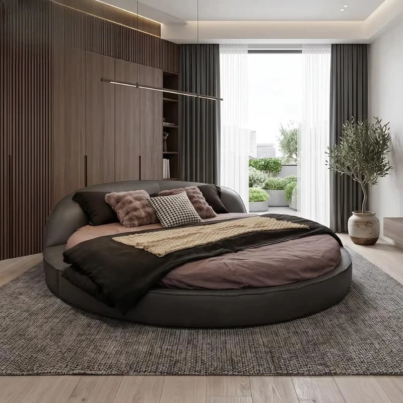 Simple round soft bed frame Modern curved leather bed suitable for villa bedroom