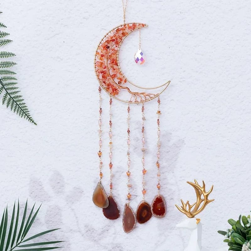 7 Chakra Color Gemstone Dream catchers Natural Agate Garden Living Room Decoration Wind Chime Wall Decor Moon Gem Dream Catchers