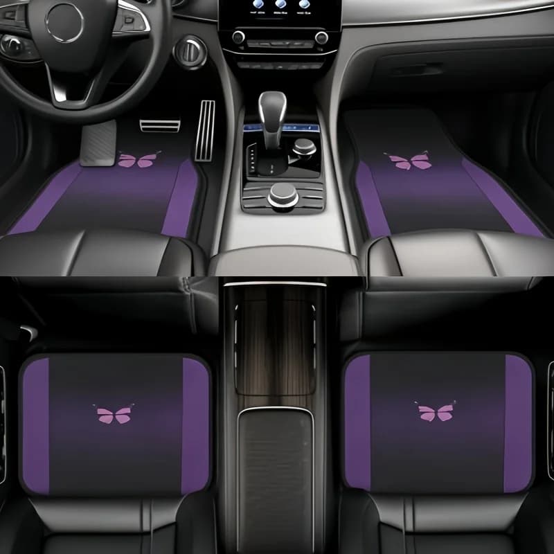 4-Pack Purple Butterfly Car Floor Mats, Mud Snow Resistant, Non-Slip Durable, All Weather & Easy Clean, Fit Sedan SUV Truck