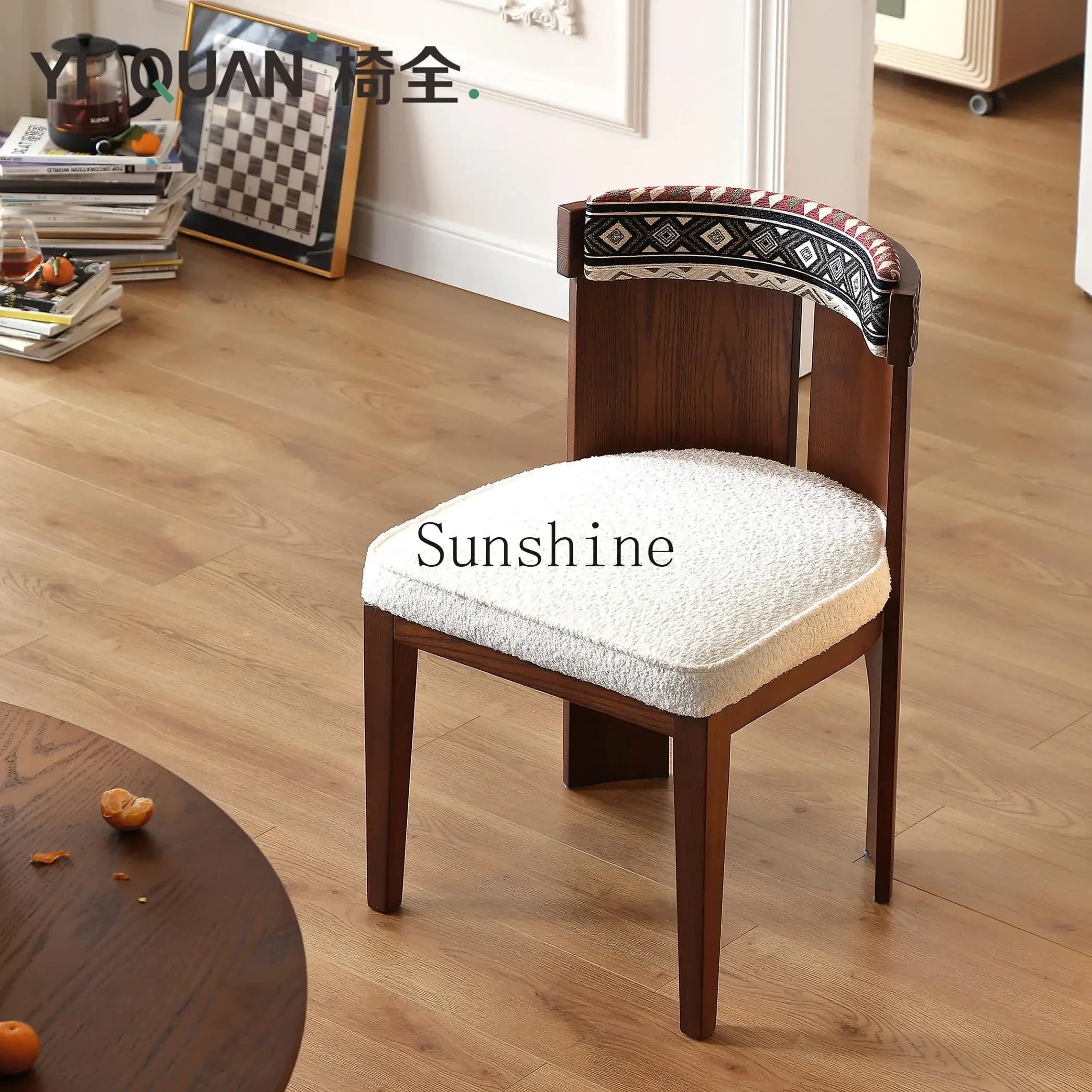 Medieval solid wood white home high-end makeup French lamb wool dining chair  FT