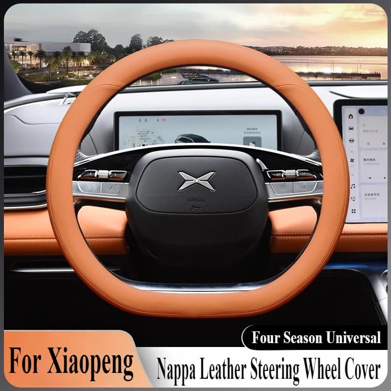 For Xpeng Xiaopeng G9 2024 Nappa Leather Steering Wheel Cover Wrap Anti Slip Four Season Universal Car Interior Accessories