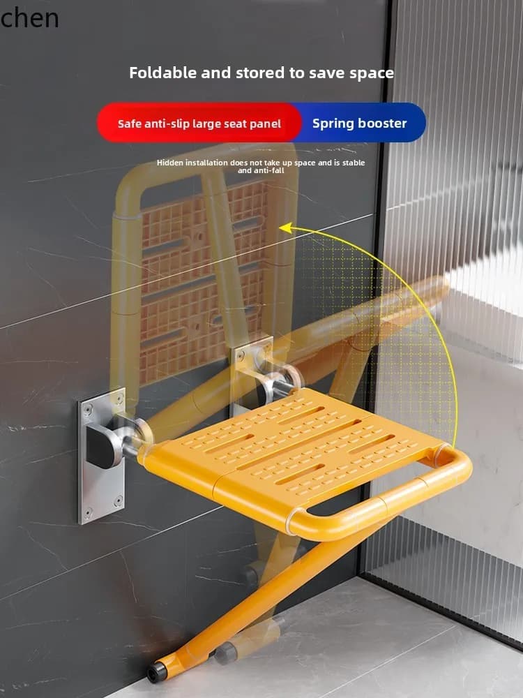 ZML Bathroom Folding Stool Shower Seat Wall-Mounted Non-Slip Toilet Seat