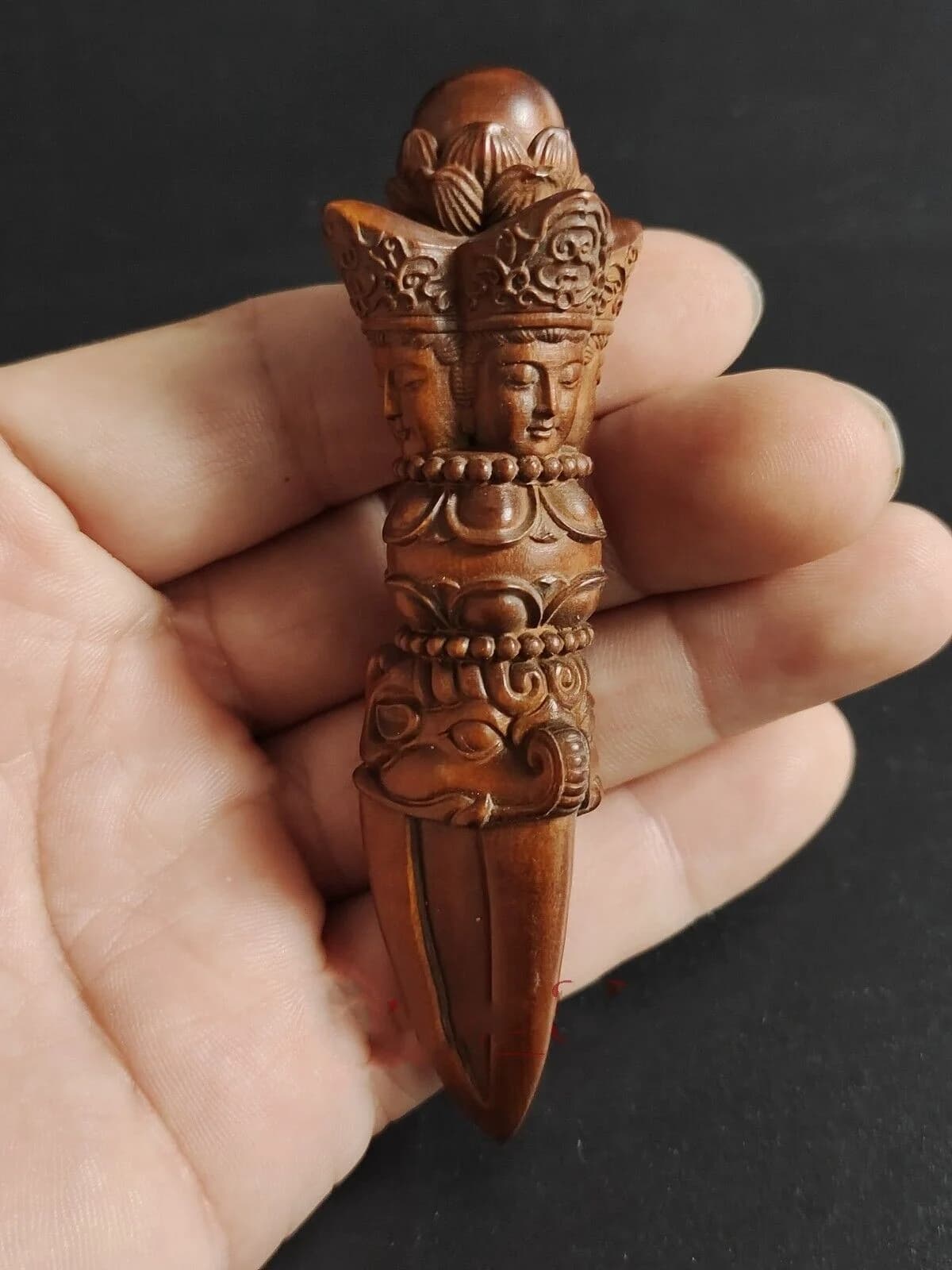 Japanese boxwood hand carved Buddha Figure statue netsuke collectable