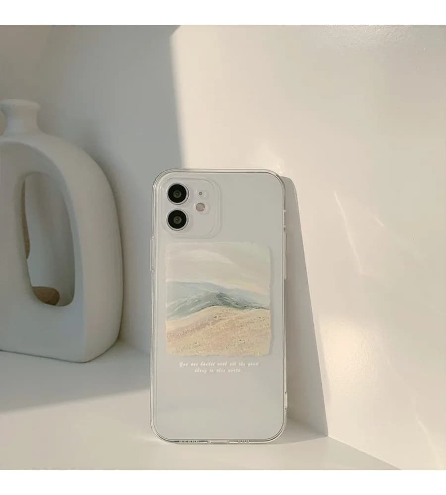 Transparent Oil Painting Scenery Phone Case For iPhone 12 13 14 15 16 17 Soft Clear Landscape Quote Shockproof Cover