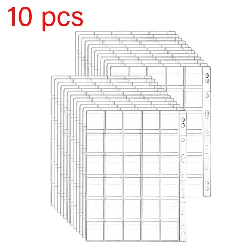 For Coins Albums 12/20/30/42 Pocket Coins Collection PVC Transparent Inside Pages  Coins Loose Leaf Organizer Bag 10PCS Album