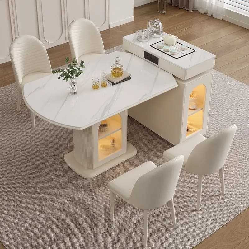 LH cream wind rock slab dining table square and round dual-purpose retractable household small apartment dining table