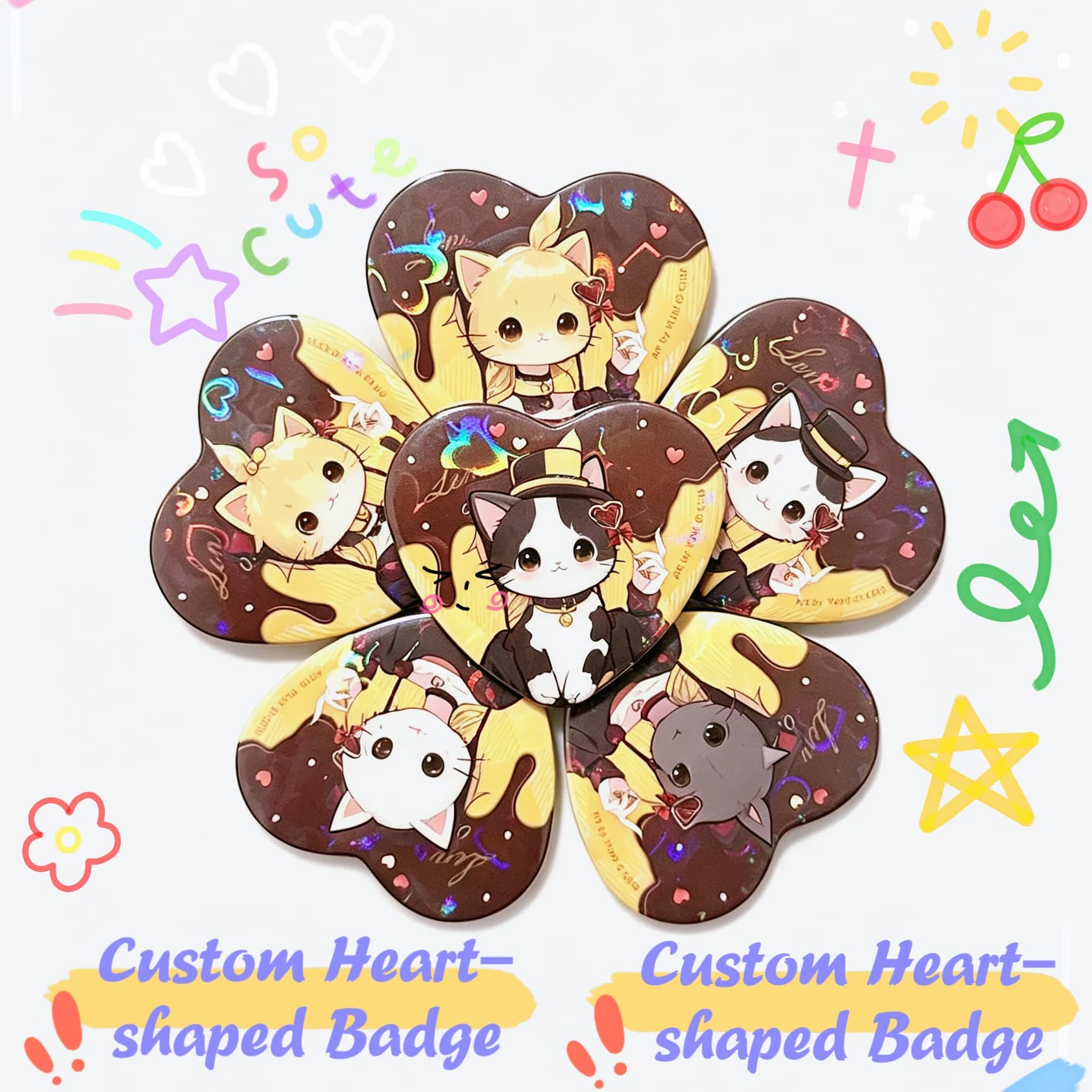 Custom Badge Pins Button Pins Heart Tinplate Lapel Button Personal Pet Anime Photos Customization Based Your Design Gift Custom