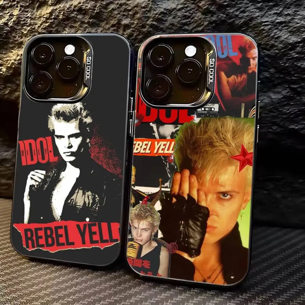 B-Billy Idol Famous SINGER Phone Case For iPhone 17,16,15,14,13,12,11 Plus,Pro Max,XS,Colored Silver Plated Inside Cover