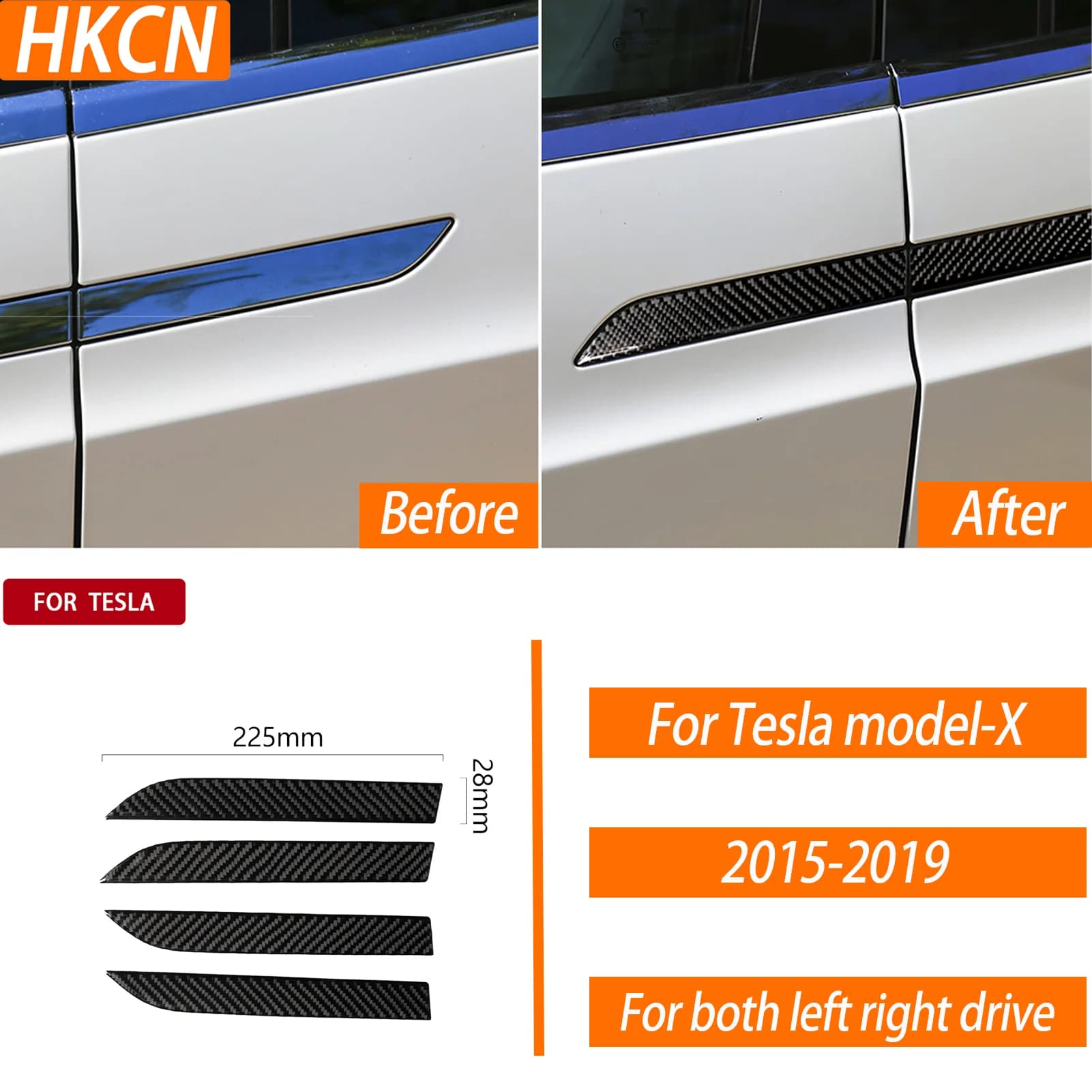 Carbon Fiber Exterior Door Handle Panel Trim Stickers for Tesla Model X 2015-2019 Car Exterior Accessories Stickers