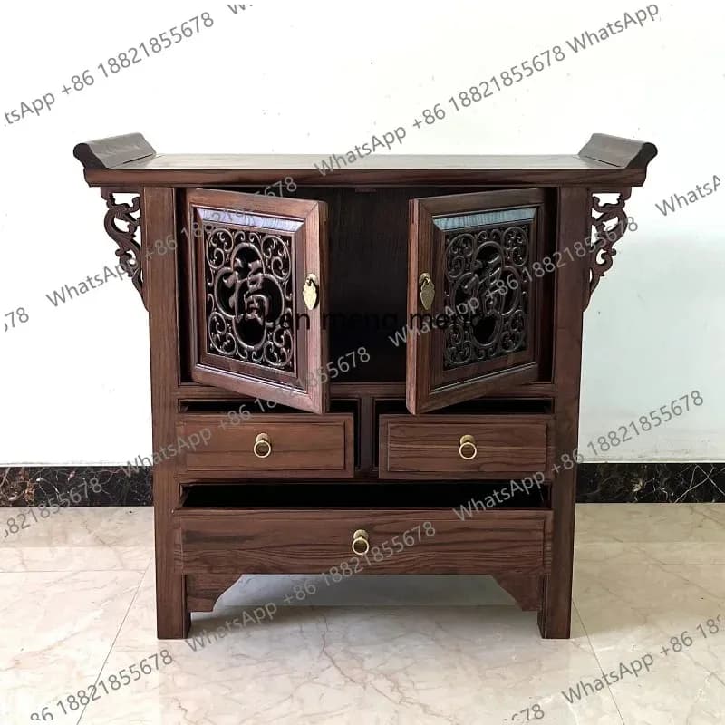F150 Chinese solid wood, locker storage, Fu character carving, retro counter home supply table against the wall