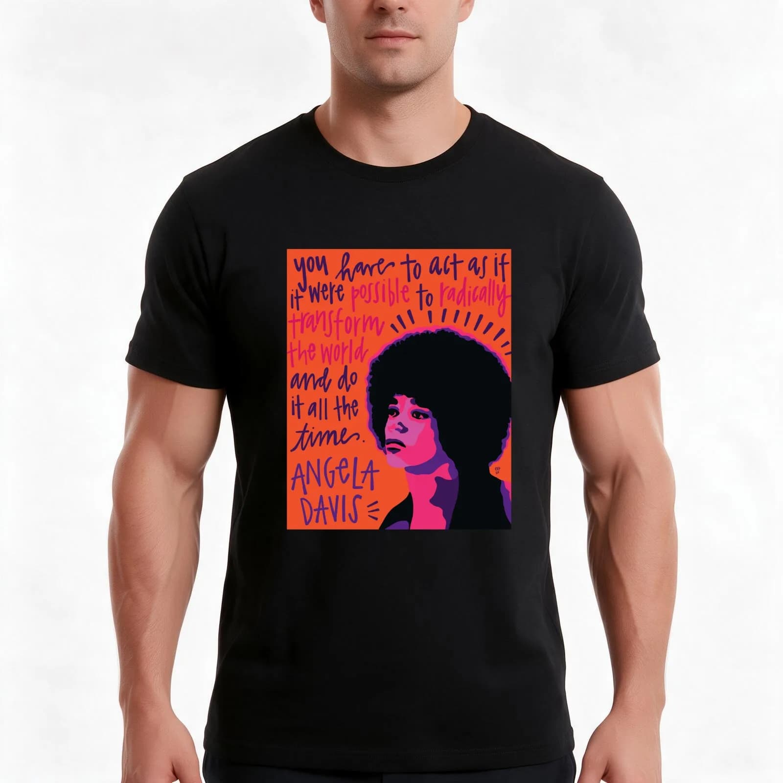 Angela Davis. T-Shirt, Summer Casual Cotton Tee, Oversized Streetwear Tops, Vintage Graphic Print, Loose Fit Short Sleeve