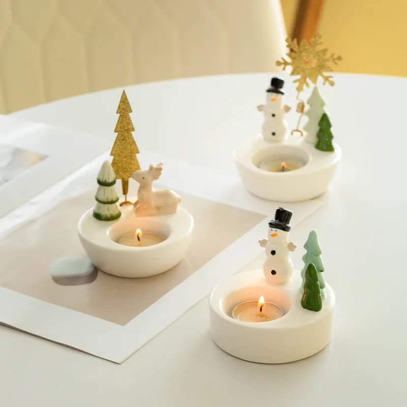 1PC Cartoon Ceramic Ghost Candle Holder Christmas Snow Top Candle Cute Ghost Ornament Halloween Decoration