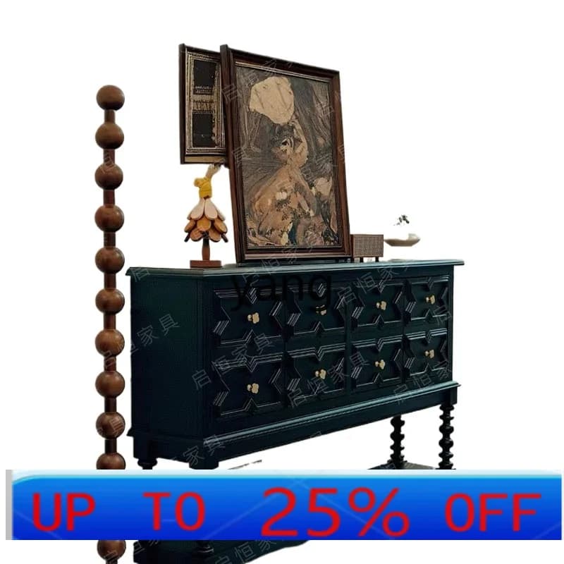 LH  French retro solid wood porch cabinet entry door living room aisle partition cabinet medieval black decorative cabinet