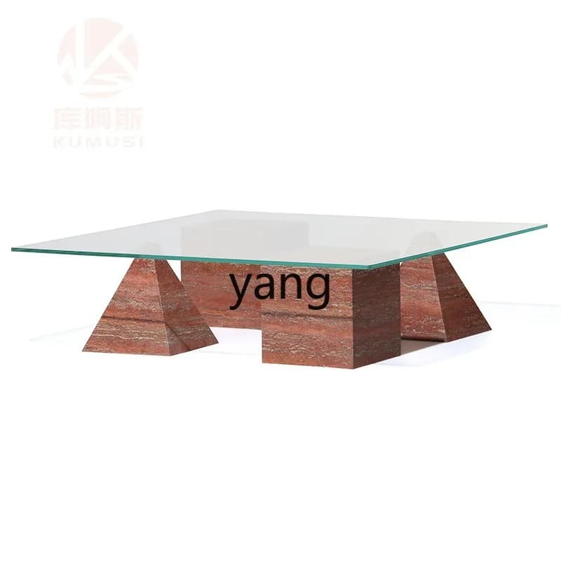 LTT natural red travertine glass coffee table living room home coffee table