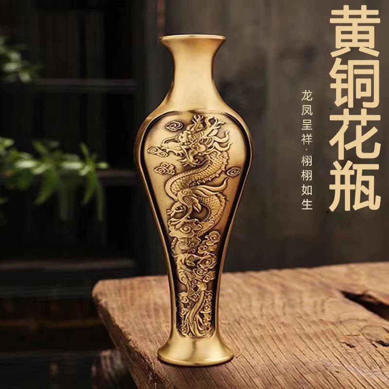 Made of , brass dragon and phoenix auspicious , copper , ornament, vase accessory