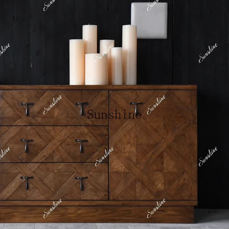 Vintage Nordic silent wind handmade parquet art simple entrance locker FT
