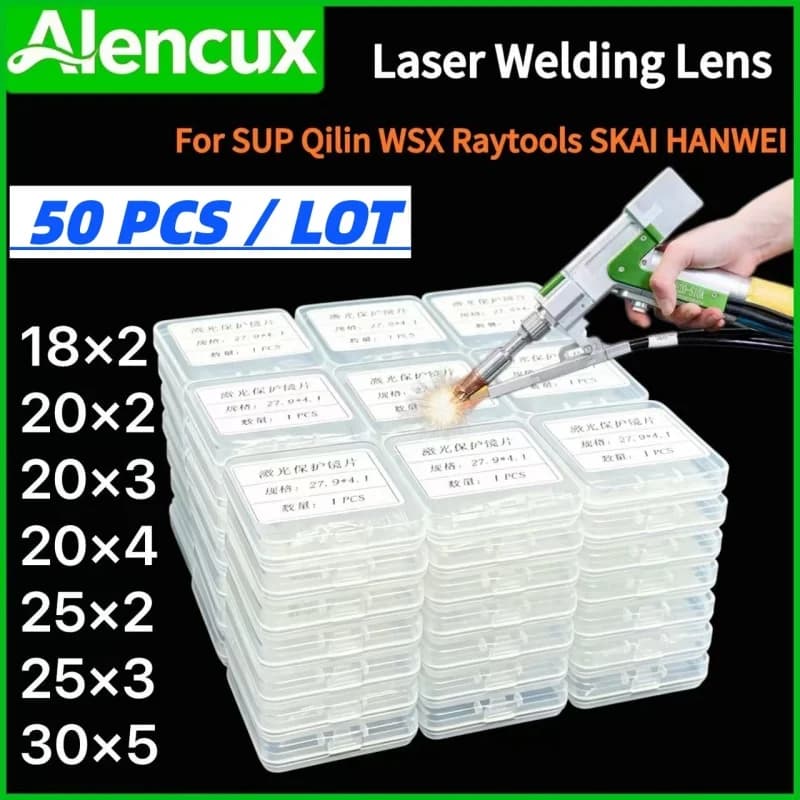 50PCS Alencux Laser Protective Lens 18x2/20x2/20x3/20x4/25x2/25x3 For WSX SUP Qilin 1064nm Laser Welding/Laser Rust Remova Lens