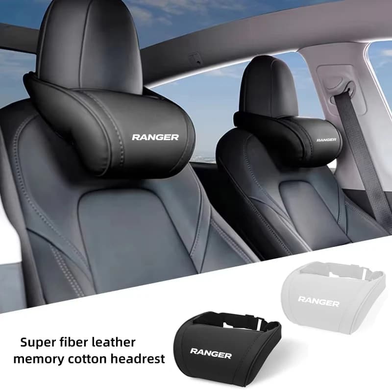 For Ford Ranger Car Seat Headrest Support Memory Foam Nappa Leather Car Rest Neck Pillow Car Interior Accessories