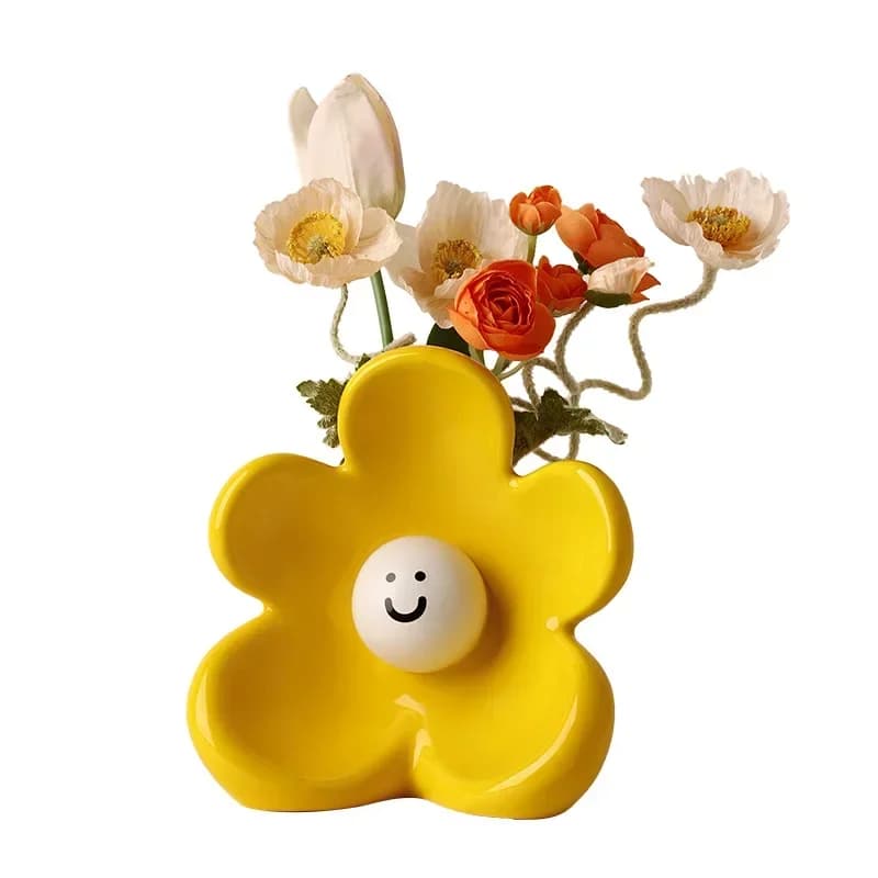 Cute smiley face ceramic vase ornament, high-end feeling, living room flower arrangement entrance, home decoration